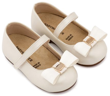 Babywalker Βαπτιστικό Παπουτσάκι Περπατήματος για Κορίτσι Γοβάκι Μονή Μπαρέτα με Φιόγκο και Αγκράφα BS3600 Εκρού