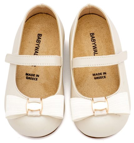 Babywalker Βαπτιστικό Παπουτσάκι Περπατήματος για Κορίτσι Γοβάκι Μονή Μπαρέτα με Φιόγκο και Αγκράφα BS3600 Εκρού