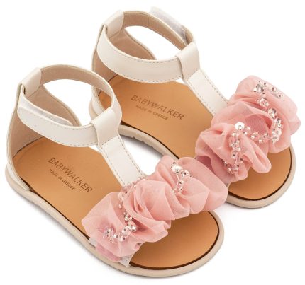 Babywalker Βαπτιστικό Πέδιλο Περπατήματος για Κορίτσι με Διακοσμητικό Οργάντζας BS3601 Εκρού Ροζ