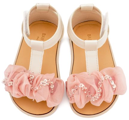 Babywalker Βαπτιστικό Πέδιλο Περπατήματος για Κορίτσι με Διακοσμητικό Οργάντζας BS3601 Εκρού Ροζ