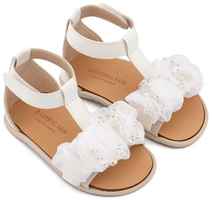 Babywalker Βαπτιστικό Πέδιλο Περπατήματος για Κορίτσι με Διακοσμητικό Οργάντζας BS3601 Λευκό