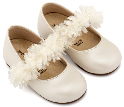 Babywalker Βαπτιστικό Παπουτσάκι Περπατήματος για Κορίτσι Γοβάκι Μονή Μπαρέτα Διακοσμημένη BS3602 Εκρού