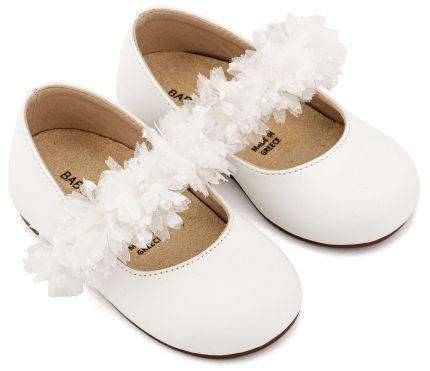 Babywalker Βαπτιστικό Παπουτσάκι Περπατήματος για Κορίτσι Γοβάκι Μονή Μπαρέτα Διακοσμημένη BS3602 Λευκό