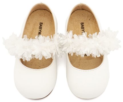 Babywalker Βαπτιστικό Παπουτσάκι Περπατήματος για Κορίτσι Γοβάκι Μονή Μπαρέτα Διακοσμημένη BS3602 Λευκό