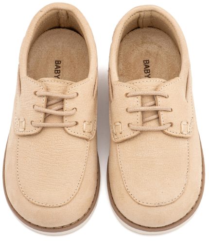 Babywalker Βαπτιστικό Παπούτσι Περπατήματος Δετό Δερμάτινο Μοκασίνι Μπεζ BW4308
