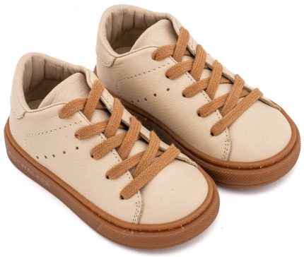 Babywalker Βαπτιστικό Παπούτσι Περπατήματος Δετό Δερμάτινο Sneaker Μπεζ BW4312
