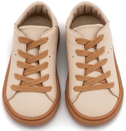 Babywalker Βαπτιστικό Παπούτσι Περπατήματος Δετό Δερμάτινο Sneaker Μπεζ BW4312