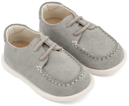 Babywalker Βαπτιστικό Παπούτσι Καστόρινο Δετό Μοκασίνι Γκρι BW4315