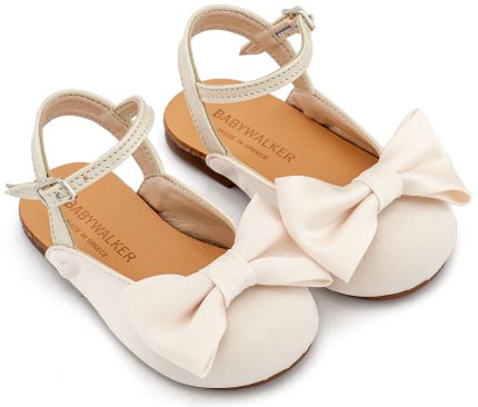 Babywalker Βαπτιστικό Παπουτσάκι Περπατήματος Γαλλικό Σαμπό με Σατέν Φιόγκο BW4855 Εκρού