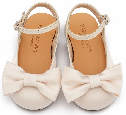 Babywalker Βαπτιστικό Παπουτσάκι Περπατήματος Γαλλικό Σαμπό με Σατέν Φιόγκο BW4855 Εκρού
