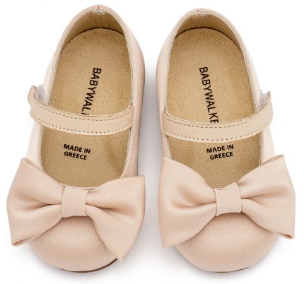 Babywalker Βαπτιστικό Παπουτσάκι Περπατήματος Γοβάκι Μονή Μπαρέτα με Σατέν Φιόγκο BW4870 Μπεζ