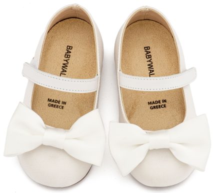 Babywalker Βαπτιστικό Παπουτσάκι Περπατήματος Γοβάκι Μονή Μπαρέτα με Σατέν Φιόγκο BW4870 Λευκό