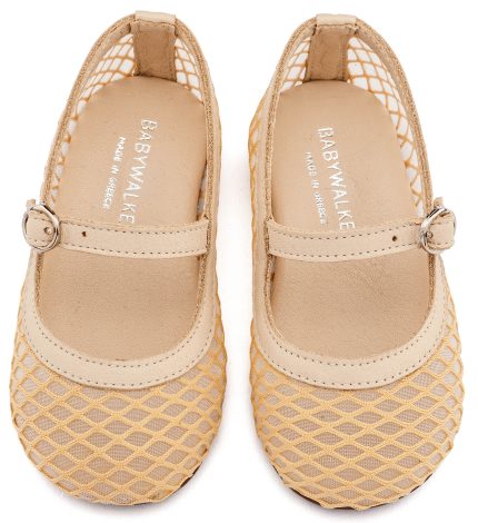 Babywalker Βαπτιστικό Παπουτσάκι Περπατήματος Γοβάκι Μονή Μπαρέτα με Δίχτυ BW4881 Μπεζ