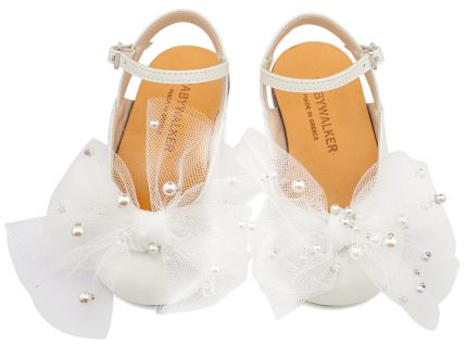 Babywalker Βαπτιστικό Παπουτσάκι Περπατήματος Γαλλικό Σαμπό με Φιόγκο και Πέρλες BW4882 Εκρού