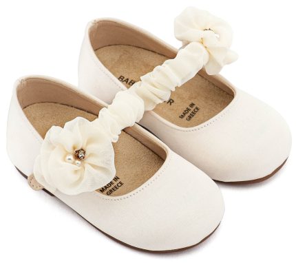 Babywalker Βαπτιστικό Παπουτσάκι Περπατήματος Γοβάκι Μονή Μπαρέτα με Υφασμάτινο Διακοσμητικό BW4888 Εκρού