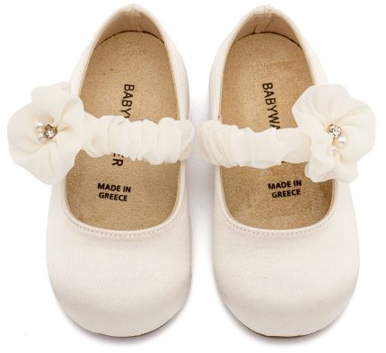 Babywalker Βαπτιστικό Παπουτσάκι Περπατήματος Γοβάκι Μονή Μπαρέτα με Υφασμάτινο Διακοσμητικό BW4888 Εκρού