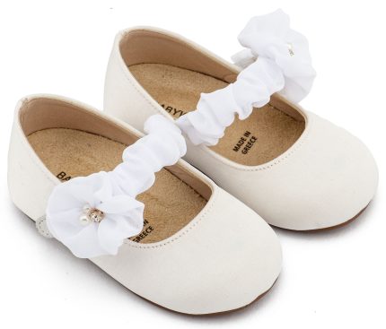 Babywalker Βαπτιστικό Παπουτσάκι Περπατήματος Γοβάκι Μονή Μπαρέτα με Υφασμάτινο Διακοσμητικό BW4888 Λευκό