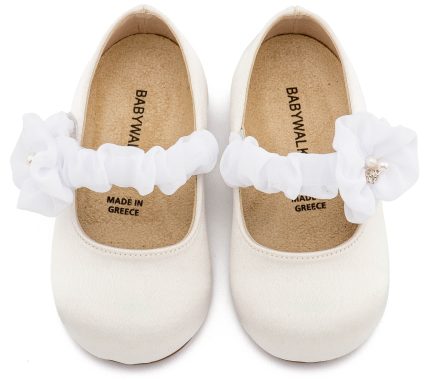 Babywalker Βαπτιστικό Παπουτσάκι Περπατήματος Γοβάκι Μονή Μπαρέτα με Υφασμάτινο Διακοσμητικό BW4888 Λευκό