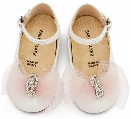 Babywalker Βαπτιστικό Παπουτσάκι Περπατήματος Γαλλικό Γοβάκι με Φιόγκο και Στρας BW4890 Εκρού Ροζ