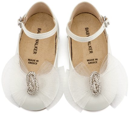 Babywalker Βαπτιστικό Παπουτσάκι Περπατήματος Γαλλικό Γοβάκι με Φιόγκο και Στρας BW4890 Εκρού