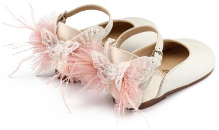 Babywalker Βαπτιστικό Παπουτσάκι Περπατήματος Γαλλικό Γοβάκι με Διακοσμημένη Φτέρνα Πεταλούδα BW4891 Εκρού Ροζ