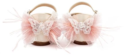 Babywalker Βαπτιστικό Παπουτσάκι Περπατήματος Γαλλικό Γοβάκι με Διακοσμημένη Φτέρνα Πεταλούδα BW4891 Εκρού Ροζ