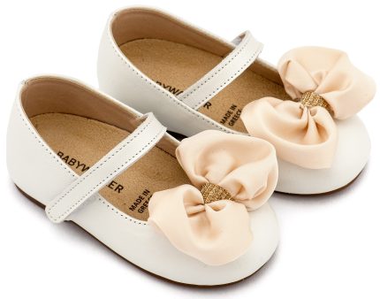 Babywalker Βαπτιστικό Παπουτσάκι Περπατήματος Γοβάκι Μονή Μπαρέτα με Σατέν Φιόγκο BW4893 Εκρού