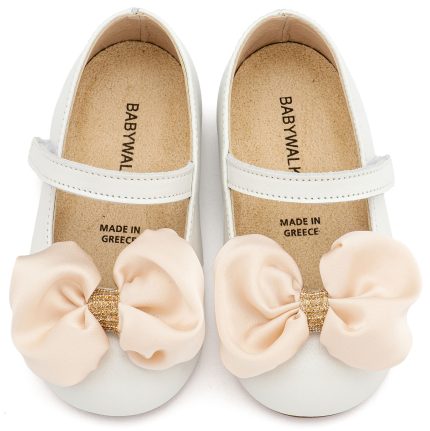 Babywalker Βαπτιστικό Παπουτσάκι Περπατήματος Γοβάκι Μονή Μπαρέτα με Σατέν Φιόγκο BW4893 Εκρού