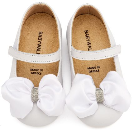 Babywalker Βαπτιστικό Παπουτσάκι Περπατήματος Γοβάκι Μονή Μπαρέτα με Σατέν Φιόγκο BW4893 Λευκό