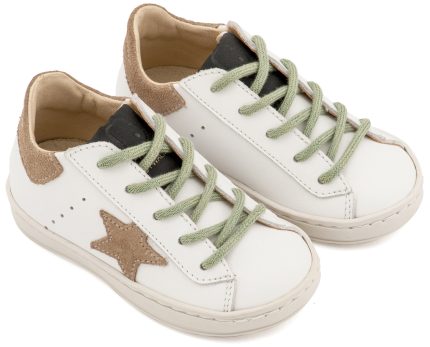 Babywalker Βαπτιστικό Παπούτσι για Αγόρι Τρίχρωμο Sneaker Δετό Λευκό Μπεζ Μέντα EXC5315