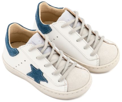 Babywalker Βαπτιστικό Παπούτσι για Αγόρι Τρίχρωμο Sneaker Δετό Λευκό Μπλε Ρουά Γκρι EXC5315