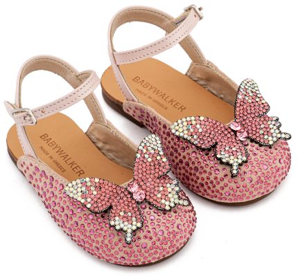 Babywalker Βαπτιστικό Σαμπό Διακοσμημένο Ολόγυρα με Στρας και Πεταλούδα EXC5857 Ροζ