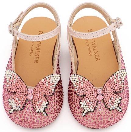 Babywalker Βαπτιστικό Σαμπό Διακοσμημένο Ολόγυρα με Στρας και Πεταλούδα EXC5857 Ροζ