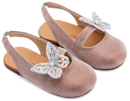 Babywalker Βαπτιστικό Γαλλικό Σαμπό Διακοσμημένο με Στρασένια Πεταλούδα στο Πλάι EXC5881 Ροζ