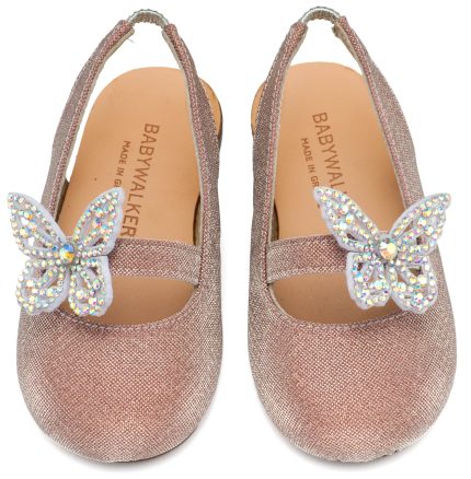 Babywalker Βαπτιστικό Γαλλικό Σαμπό Διακοσμημένο με Στρασένια Πεταλούδα στο Πλάι EXC5881 Ροζ