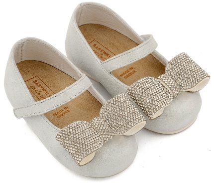 Babywalker Βαπτιστικό Γοβάκι Μονή Μπαρέτα Διακοσμημένο με Στρασένιο Φιόγκο EXC5883 Λευκό Πάγου