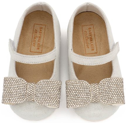 Babywalker Βαπτιστικό Γοβάκι Μονή Μπαρέτα Διακοσμημένο με Στρασένιο Φιόγκο EXC5883 Λευκό Πάγου