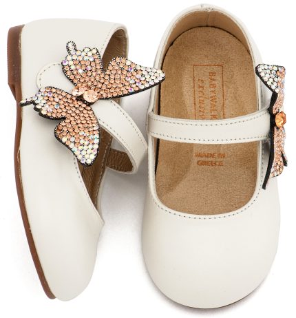 Babywalker Βαπτιστικό Γοβάκι με Στρασένια Πεταλούδα στο Πλάι EXC5894 Εκρού