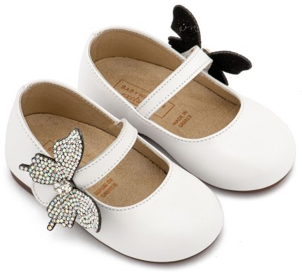Babywalker Βαπτιστικό Γοβάκι με Στρασένια Πεταλούδα στο Πλάι EXC5894 Λευκό