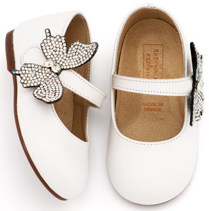 Babywalker Βαπτιστικό Γοβάκι με Στρασένια Πεταλούδα στο Πλάι EXC5894 Λευκό