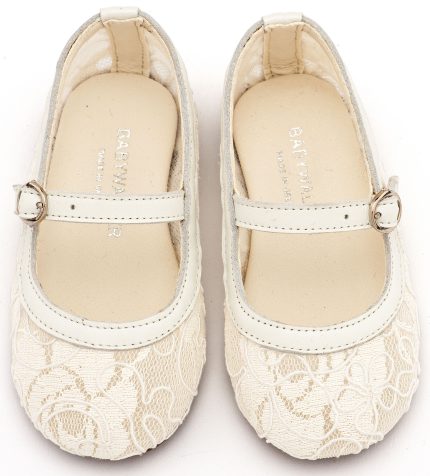 Babywalker Βαπτιστικό Γοβάκι από Ύφασμα Φιλντιρέ Λουλούδια EXC5897 Εκρού Δαντέλα