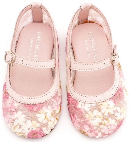 Babywalker Βαπτιστικό Γοβάκι από Ύφασμα Φιλντιρέ Λουλούδια EXC5897 Ροζ Φλοράλ