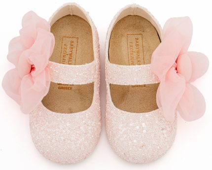 Babywalker Βαπτιστικό Γοβάκι Περπατήματος Γοβάκι Μονή Μπαρέτα Διακοσμημένο με Μεγάλο Λουλούδι Οργάντζας EXC5899 Ροζ