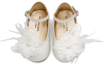 Babywalker Βαπτιστικό Γαλλικό Γοβάκι με Χειροποίητο Chiffon Λουλούδι και Πούπουλα EXC5902 Εκρού