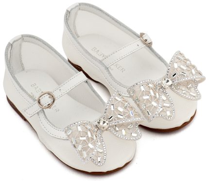 Babywalker Βαπτιστικό Γοβάκι από Ύφασμα Φιλντιρέ και Φιόγκο Στρας EXC5903 Λευκό