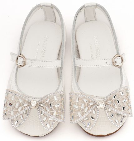 Babywalker Βαπτιστικό Γοβάκι από Ύφασμα Φιλντιρέ και Φιόγκο Στρας EXC5903 Λευκό