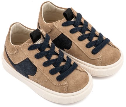Babywalker Βαπτιστικό Παπούτσι για Αγόρι Δίχρωμο Sneaker Δετό Μπεζ Μπλε EXC8002