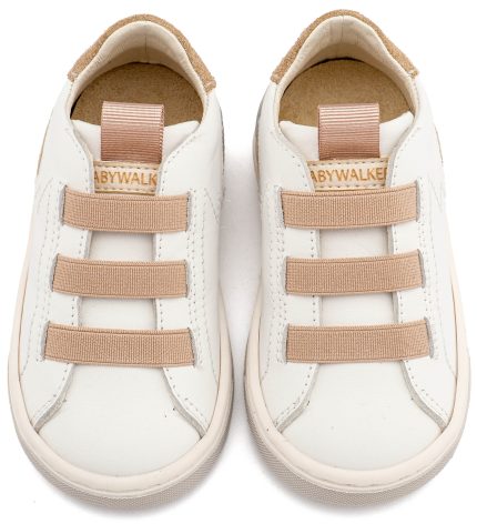 Babywalker Βαπτιστικό Παπούτσι για Αγόρι Sneaker Παντοφλέ με Λαστιχάκια EXC8005 Λευκό Μπεζ