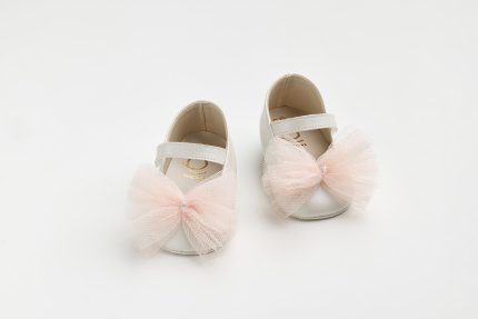 Χειροποίητη Βαπτιστική Μπαλαρίνα Αγκαλιάς Εκρού με Χειροποίητο Τούλινο Φιόγκο για Κορίτσι Σομόν K602E | Everkid