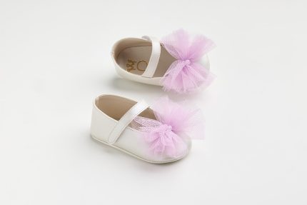 Χειροποίητη Βαπτιστική Μπαλαρίνα Αγκαλιάς Εκρού με Χειροποίητο Τούλινο Φιόγκο για Κορίτσι Λιλά K602E | Everkid